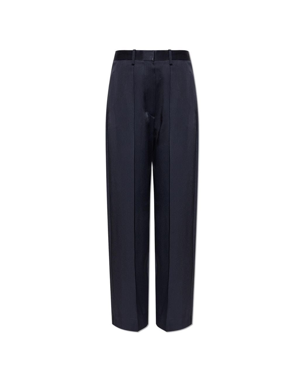 Victoria Beckham Blue Satin Pleated Trousers