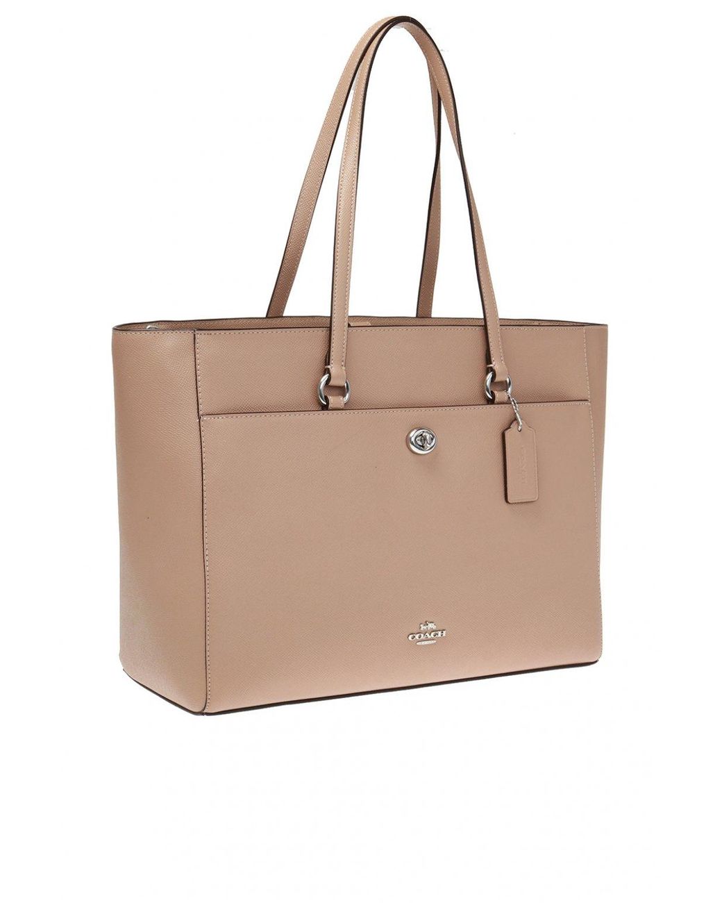 COACH Crossgrain Leather Folio Tote Taupe in Natural Lyst
