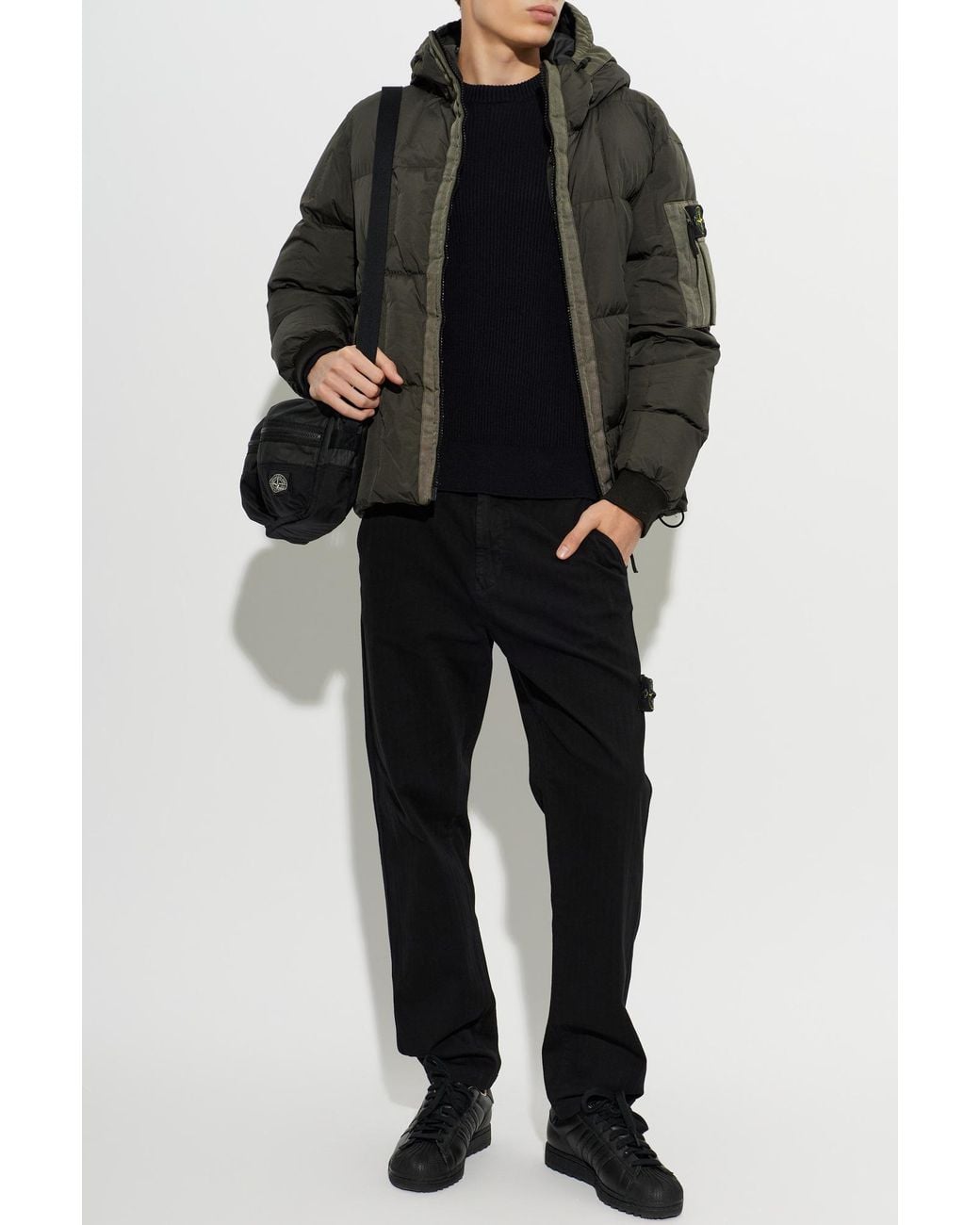 Stone Island Black Puffer Jacket With Hood for men