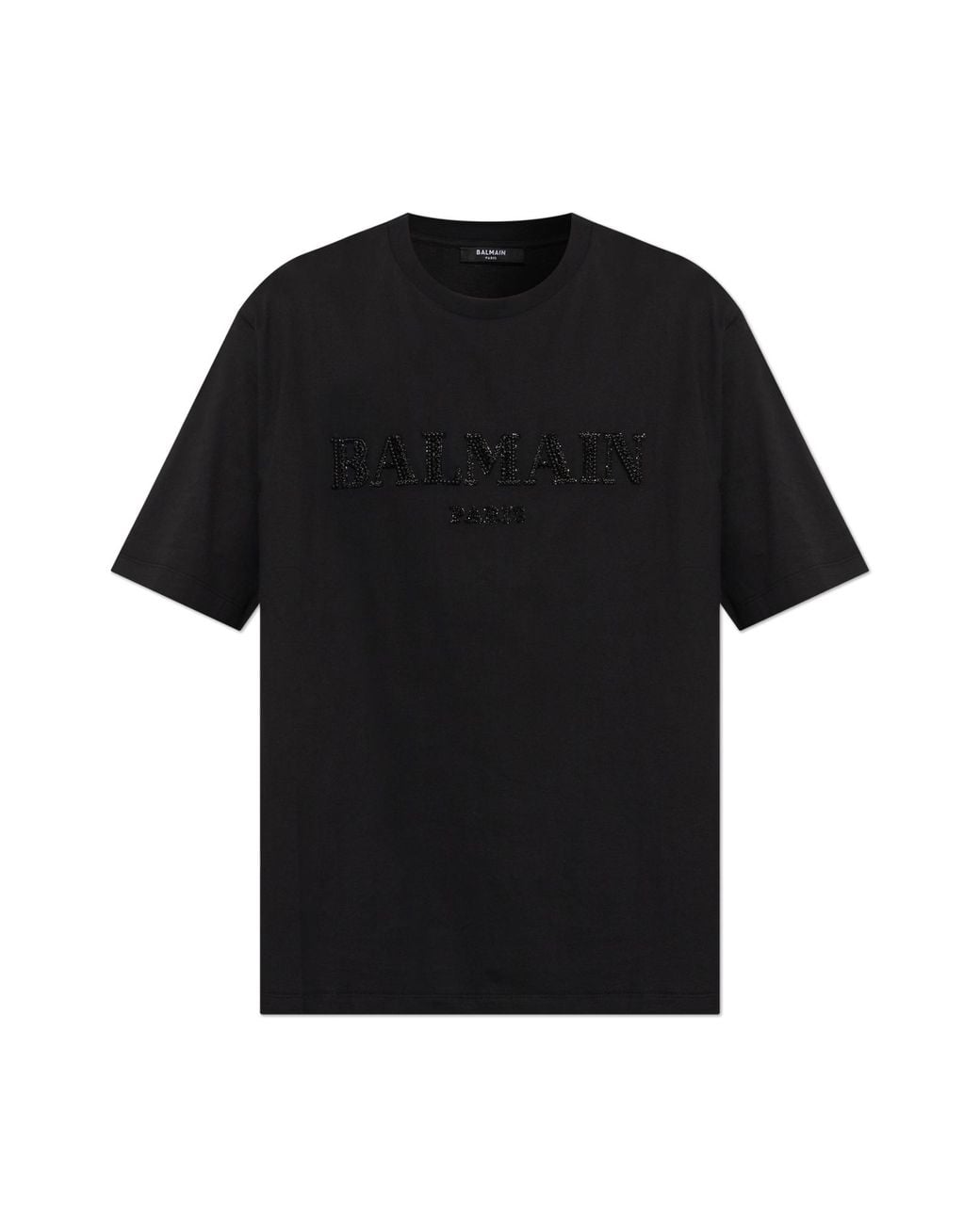Balmain Black T-Shirt With Shimmering Crystals for men