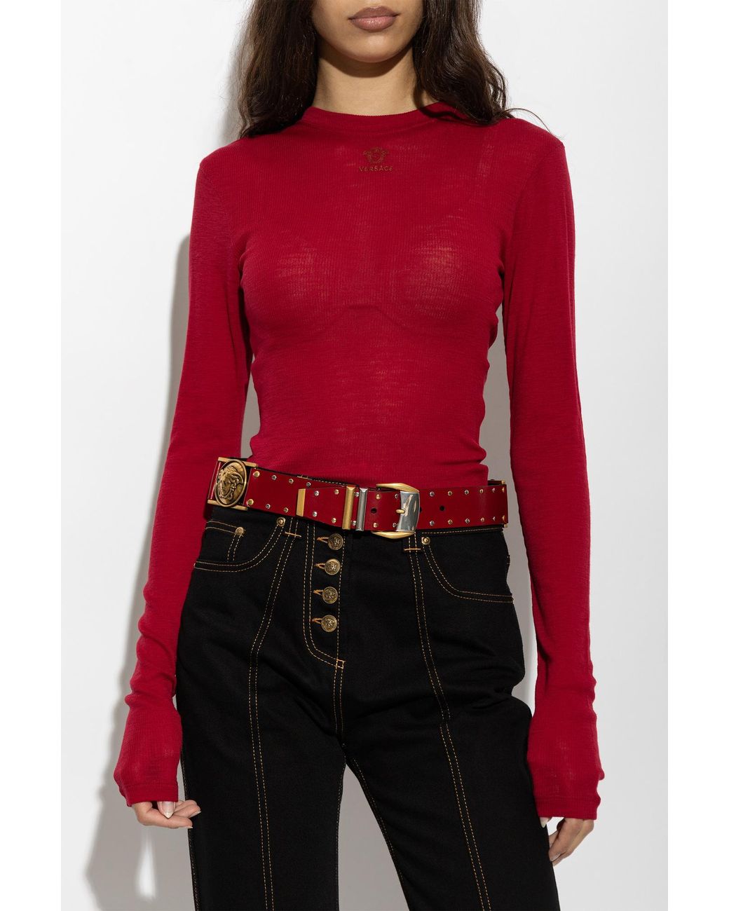 Versace Red Wool Top With Logo