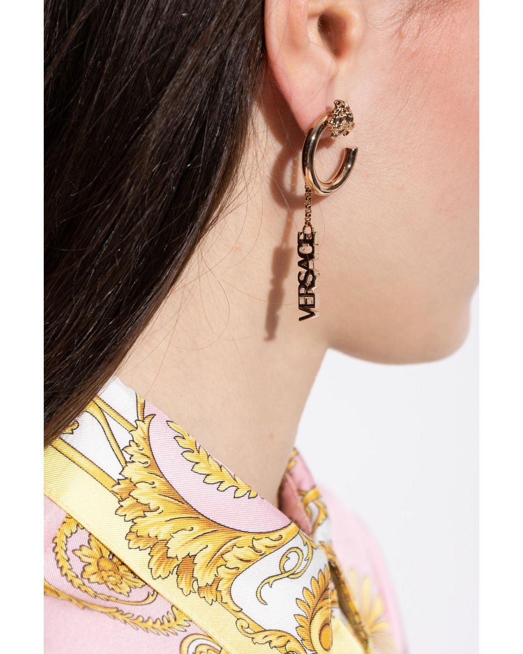 Versace Natural Long Logo Earrings