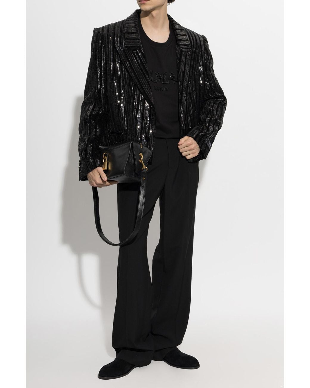 Balmain Black T-Shirt With Shimmering Crystals for men