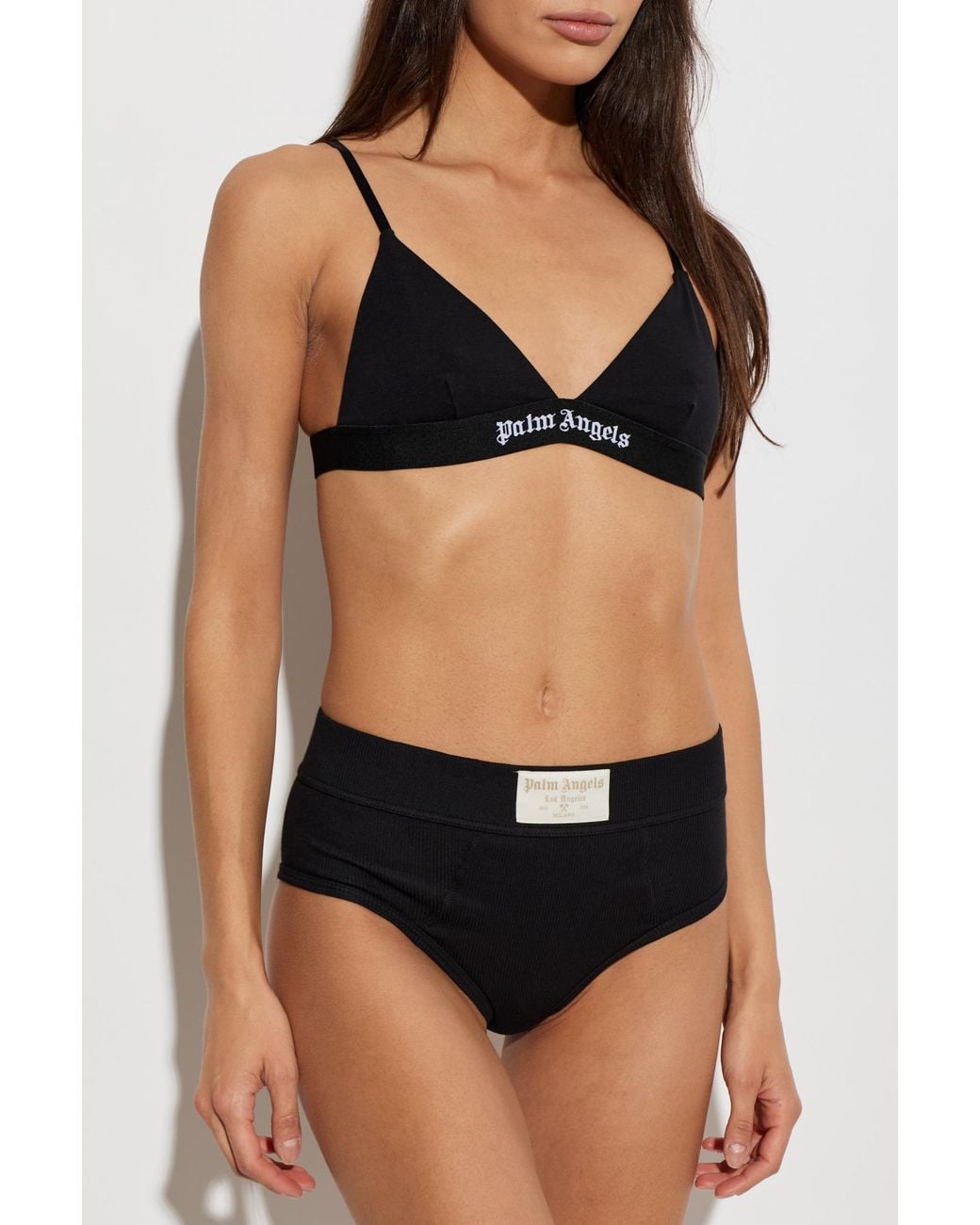 Palm Angels Black Cotton Bra With Logo