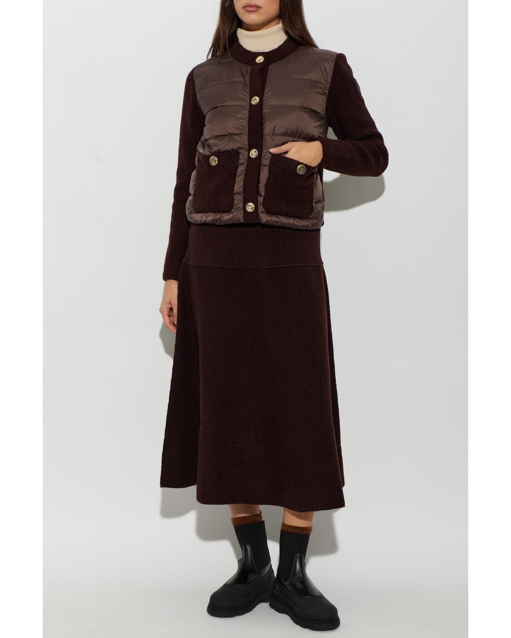 Moncler Brown Cardigan With Quilted Front
