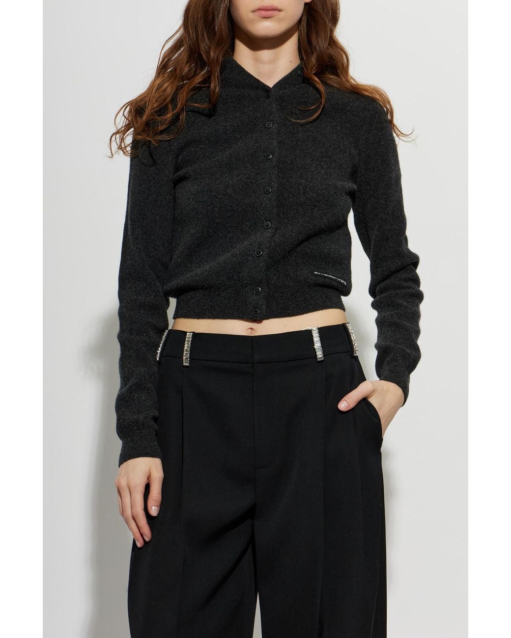 Alexander Wang Black Wool Cardigan With Logo Patch