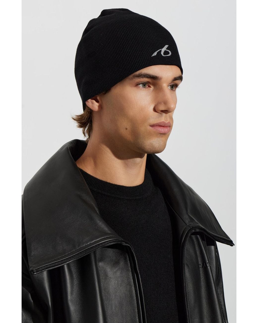 Balenciaga Black Wool Beanie With Embroidered Logo for men
