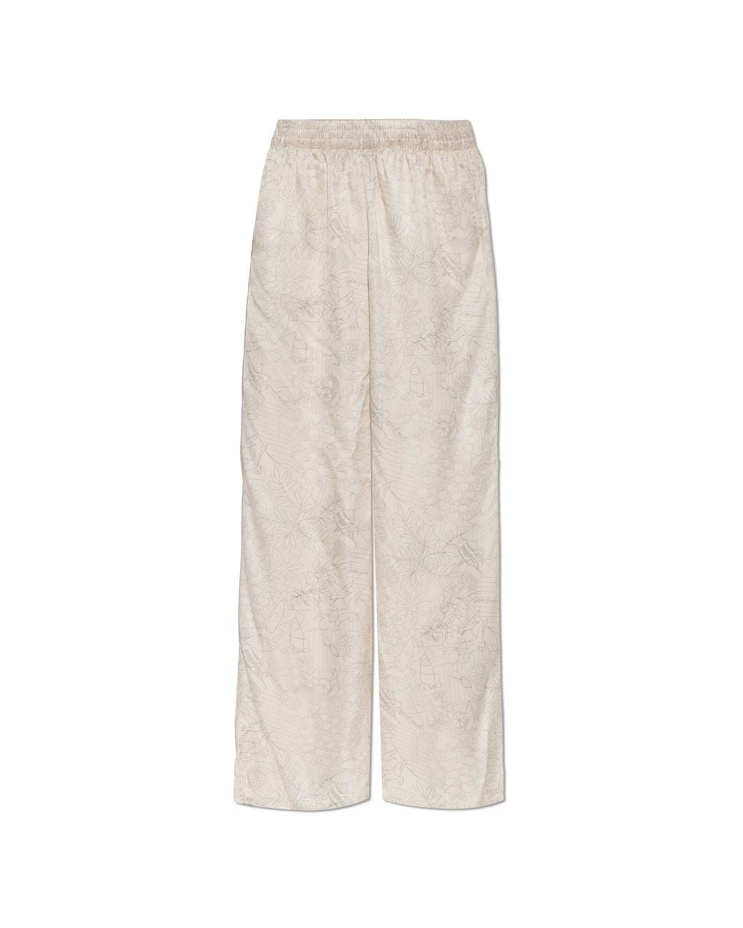 Golden Goose Deluxe Brand White Trousers With Floral Motif