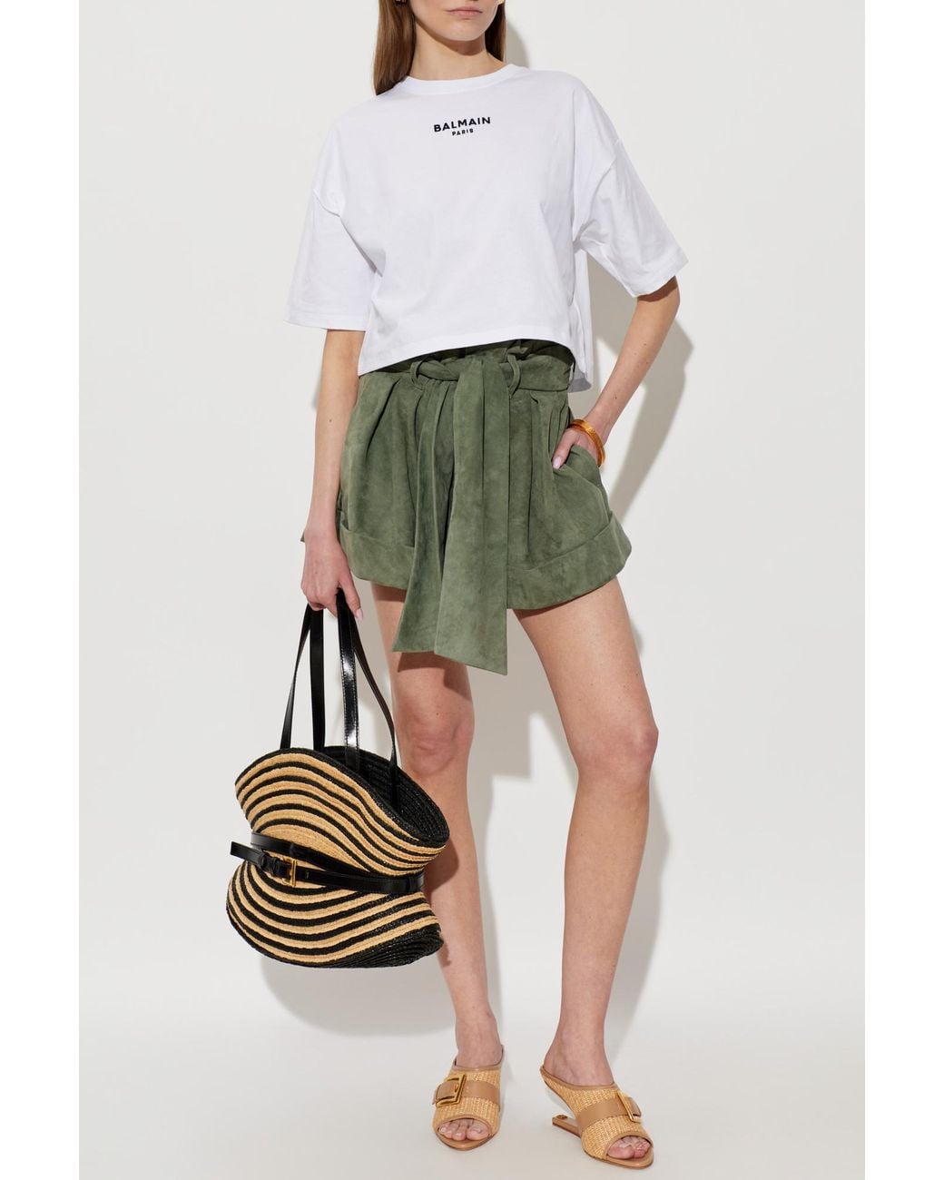Balmain White Cropped T-Shirt With Embroidered Logo