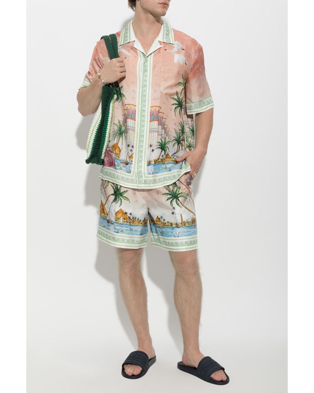 Casablanca Multicolor Silk Shorts With Print for men