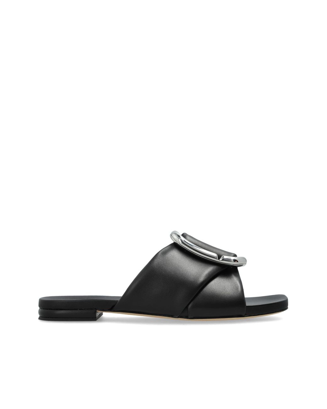 Marc Jacobs Black Leather Slides With An Appliqué