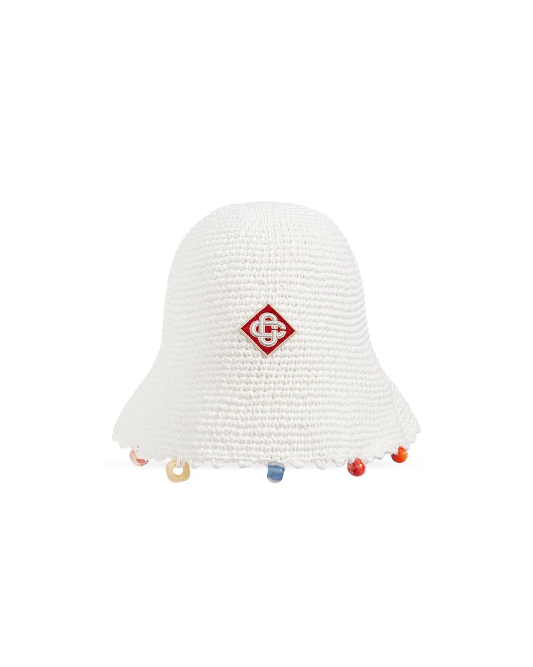 Casablanca White Crocheted Hat With Colorful Appliqués