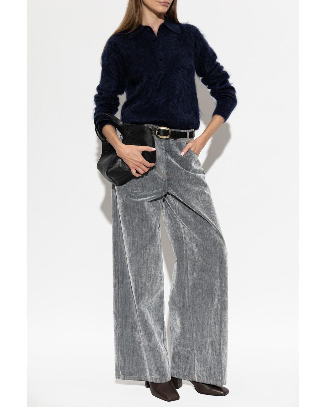 Forte_forte Gray Velvet-Finish Jeans