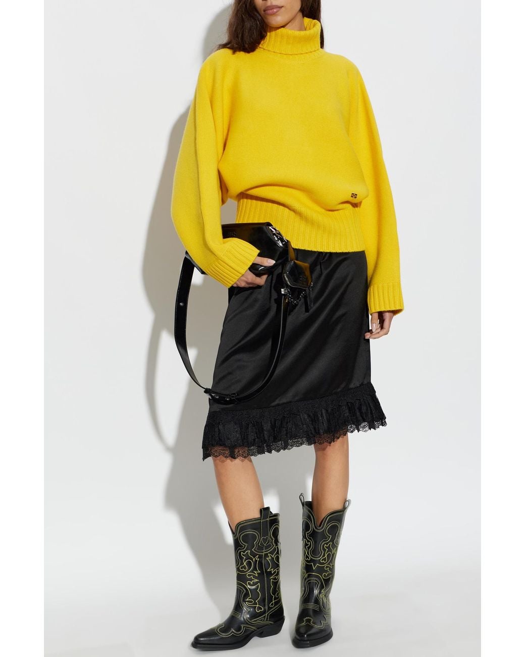 Ganni Yellow Wool Turtleneck Sweater
