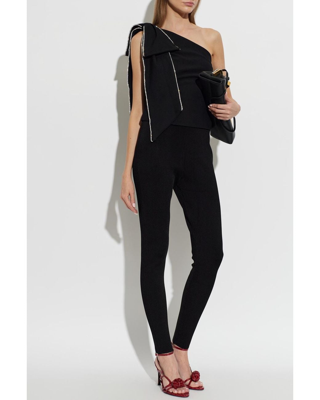 ROTATE BIRGER CHRISTENSEN Black Top With A Bow Finished With Shimmering Sequins