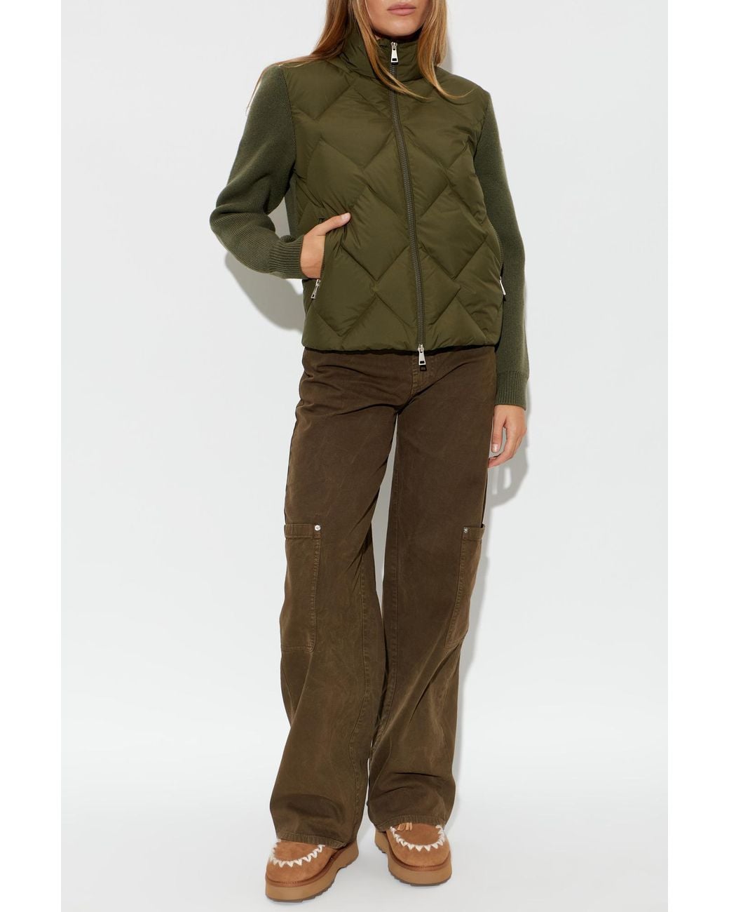 Moncler Green Cardigan With Quilted Front
