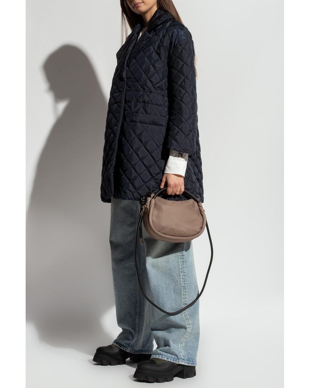 Ganni Quilted Coat in Blue Lyst