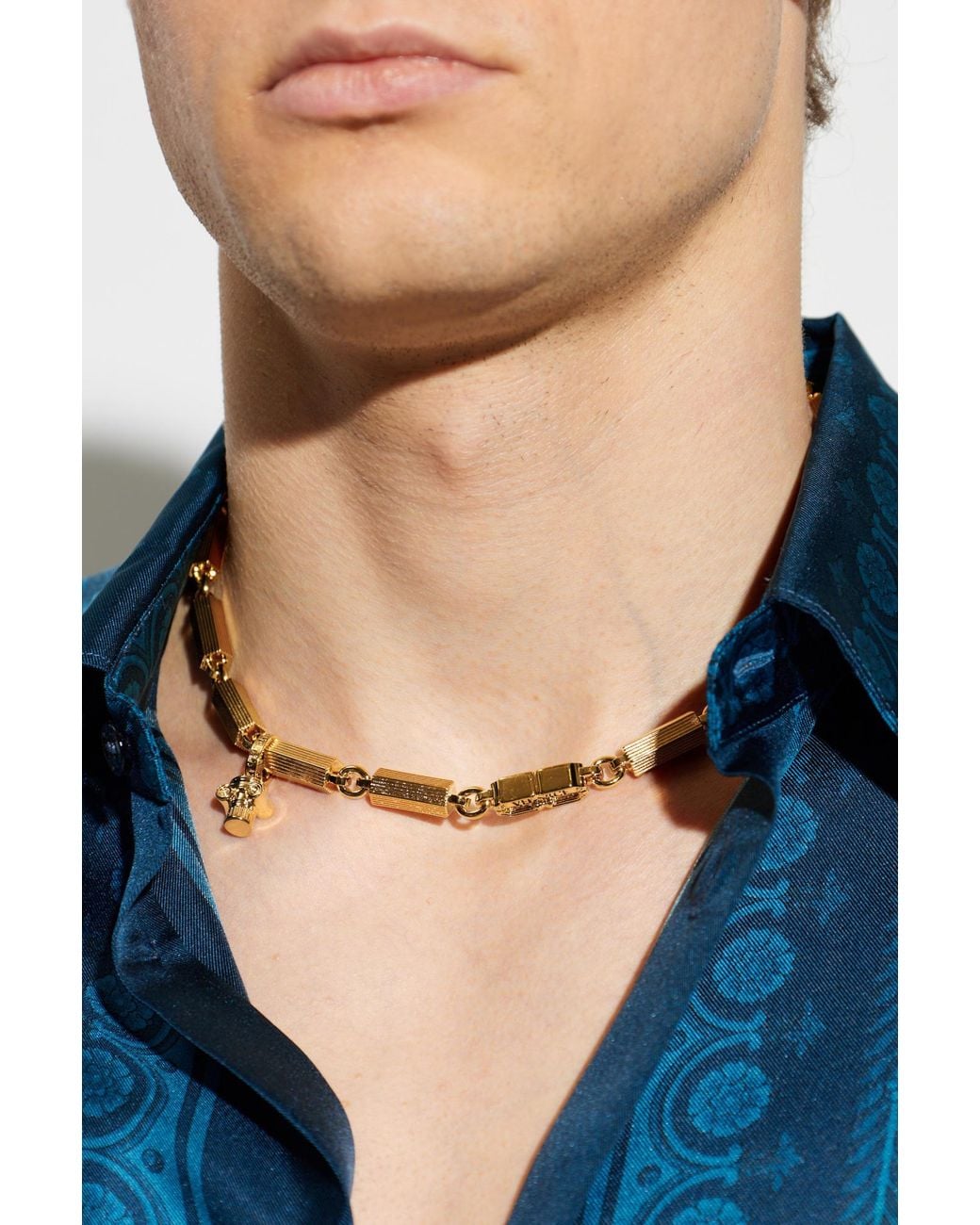 Versace Metallic Necklace With Engraved Logo for men