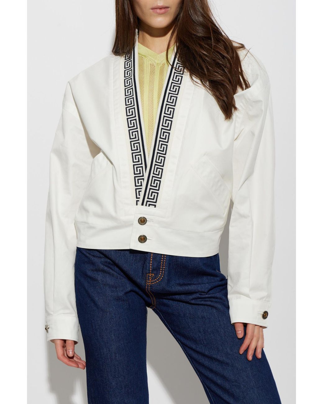 Versace White Jacket With A Distinctive Greek Pattern