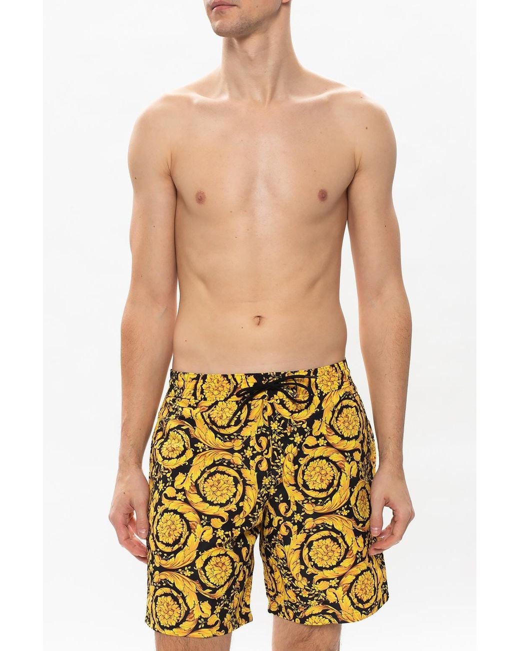 Versace Yellow Baroque Motif Swim Shorts for men