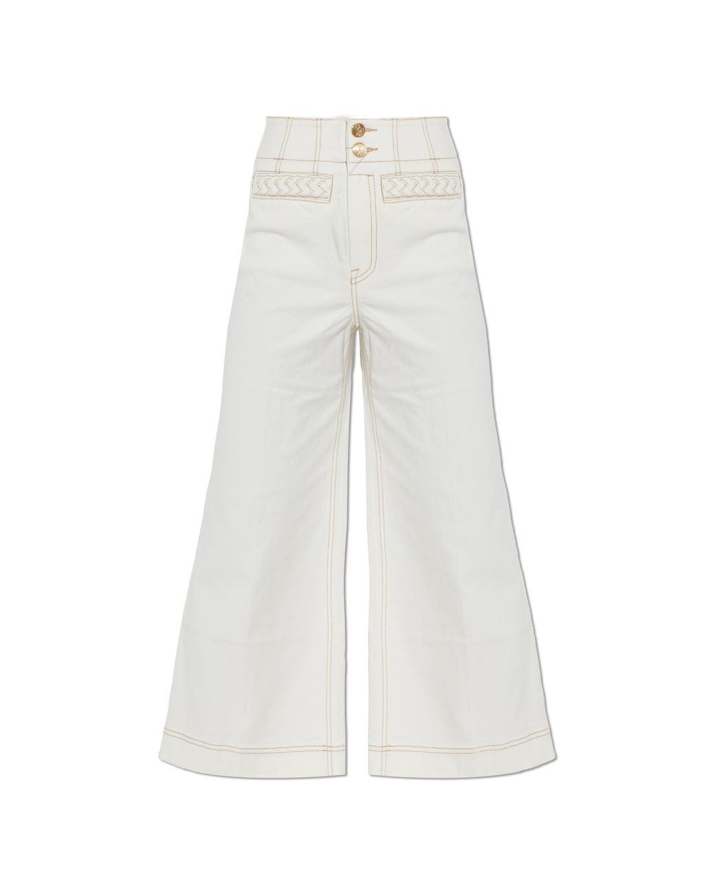 Zimmermann White Trousers With Contrasting Stitching