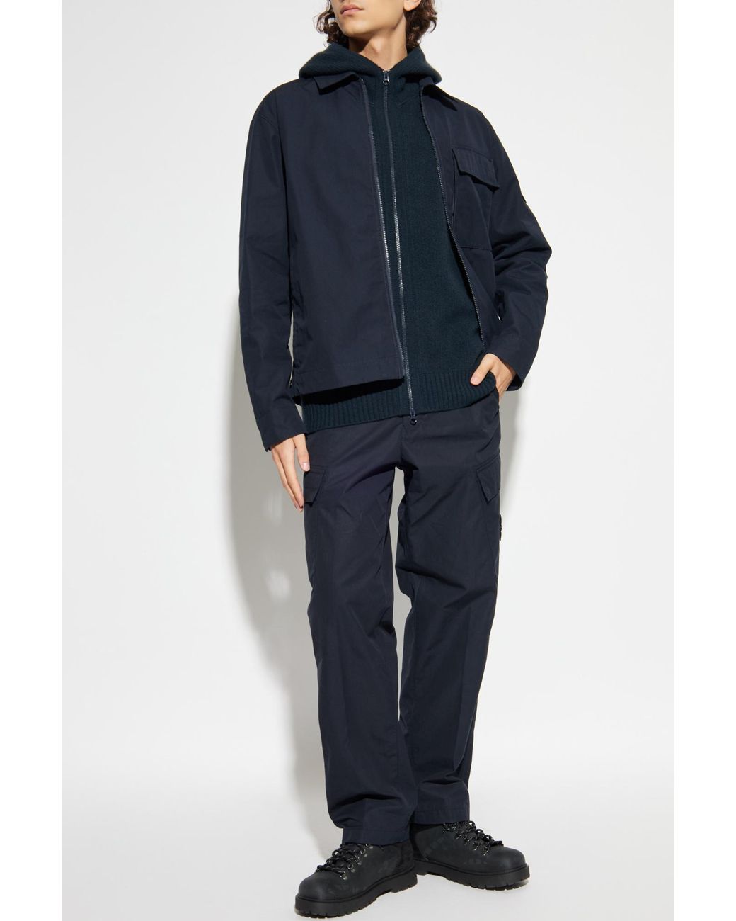 Stone Island Blue Cotton Jacket With Logo Patch for men