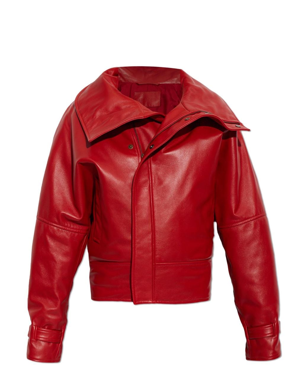 Balenciaga Red Leather Jacket With A Wide Collar