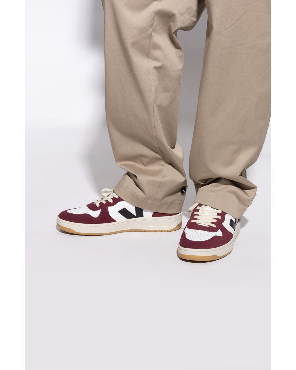 Veja Red Sports Shoes "V-10 Prime Leather" for men