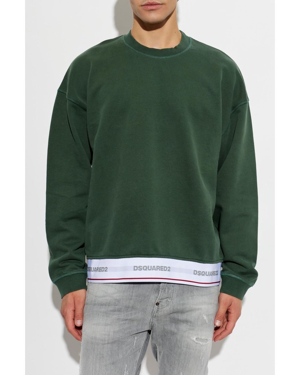 DSquared² Green Sweatshirt With Sewn-In Elastic With Logo for men