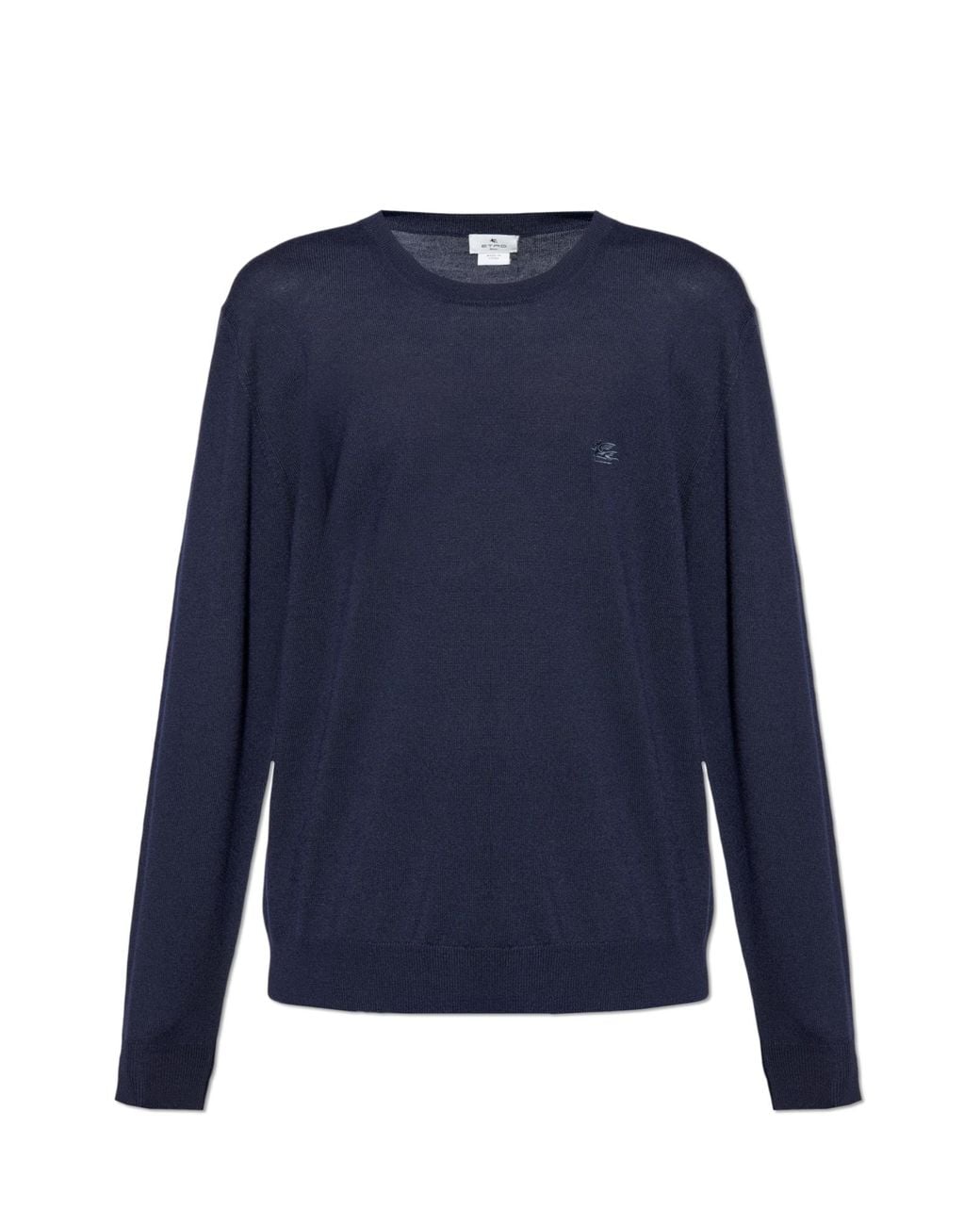 Etro Blue Wool Sweater With Embroidered Logo for men