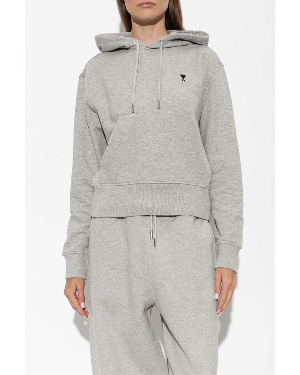 AMI Gray Cotton Sweatshirt With Embroidered Logo