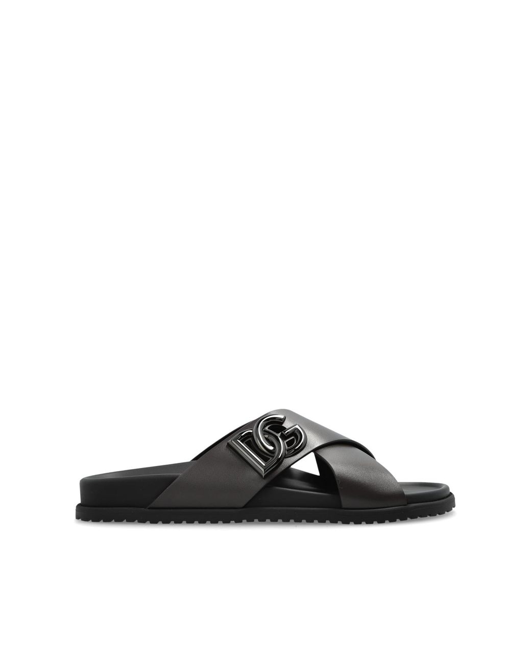 Dolce & Gabbana Black Leather Slides With Logo for men
