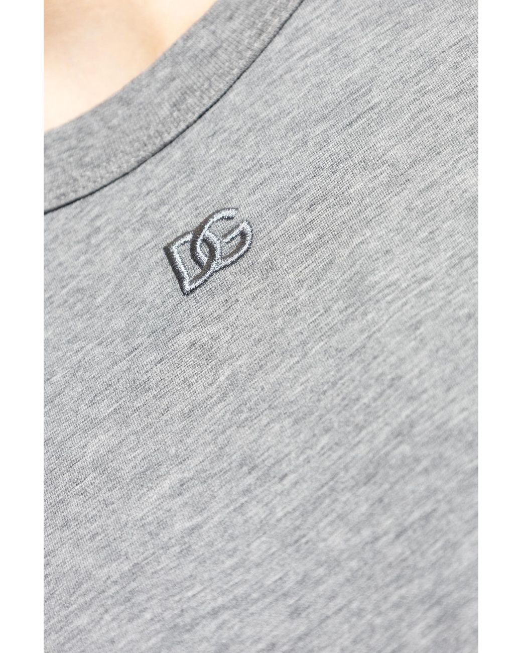 Dolce & Gabbana Gray T-Shirt With Embroidered Logo for men