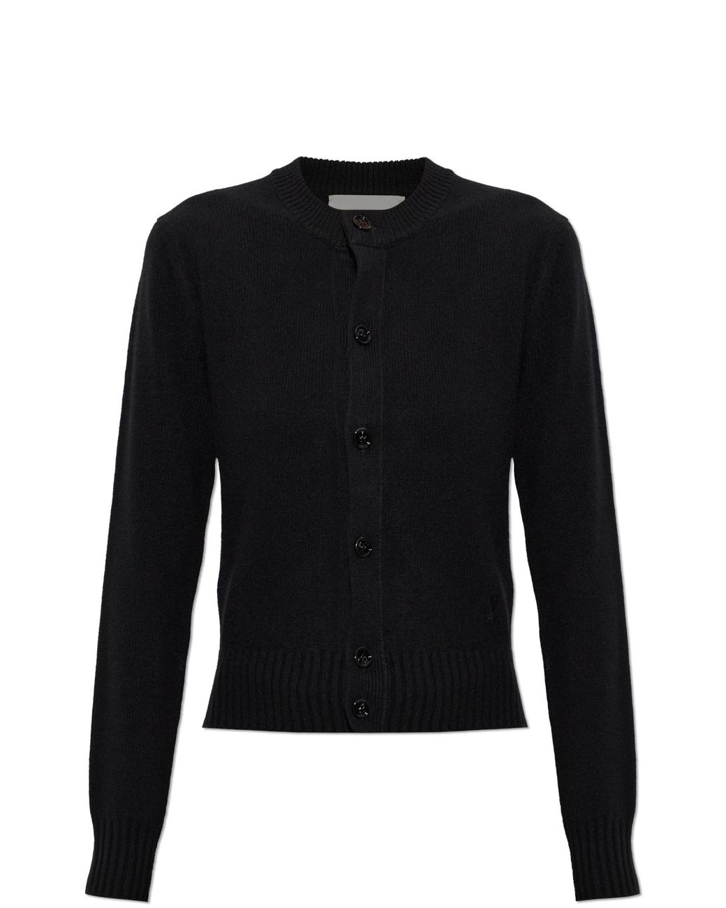 AMI Black Cashmere Cardigan With Embroidered Logo