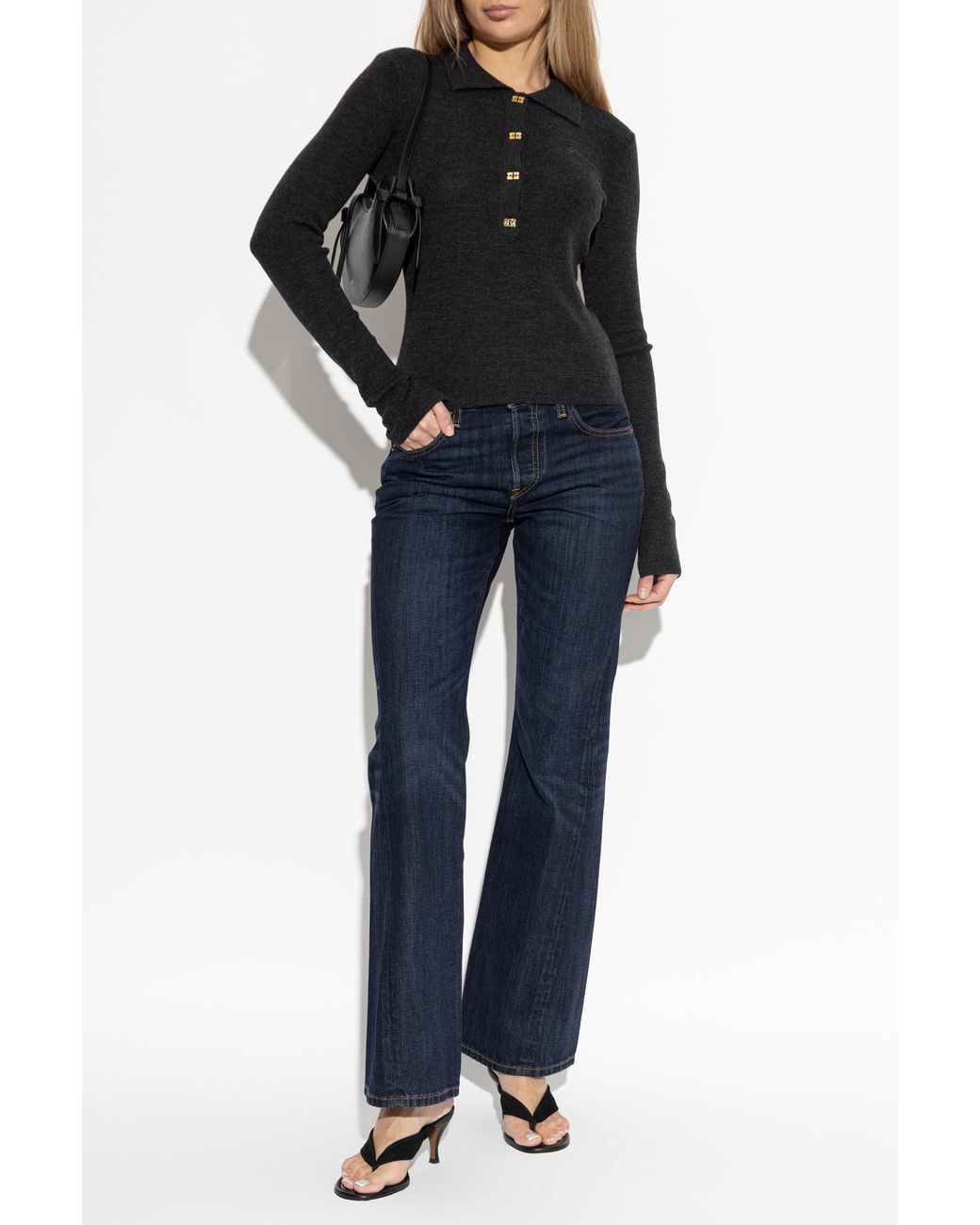 Ganni Black Wool Long-Sleeve Polo
