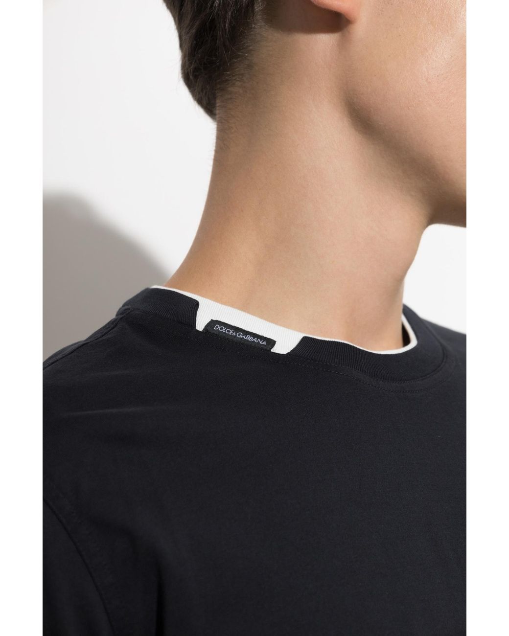 Dolce & Gabbana Black T-Shirt With Logo Patch for men