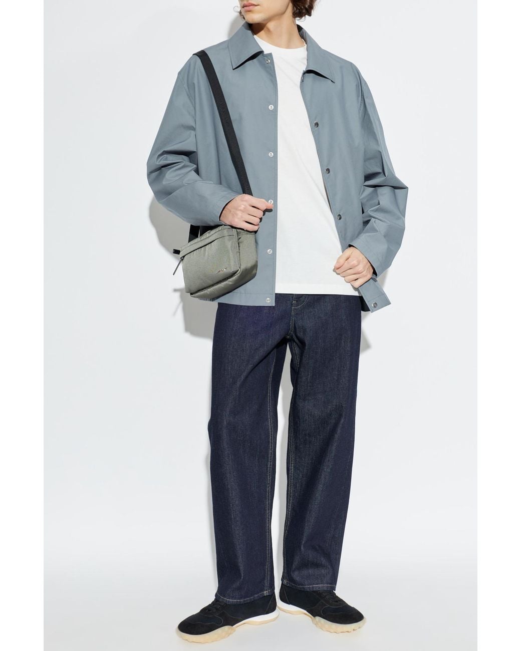 Jil Sander Blue Cotton Jacket With Logo for men