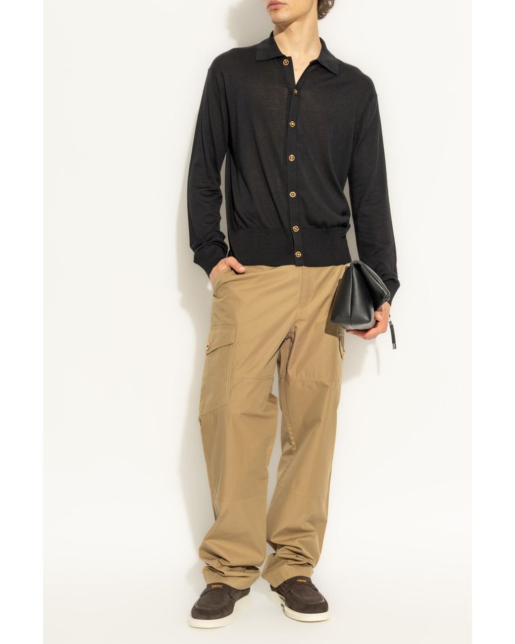 Versace Black Cardigan With Collar for men