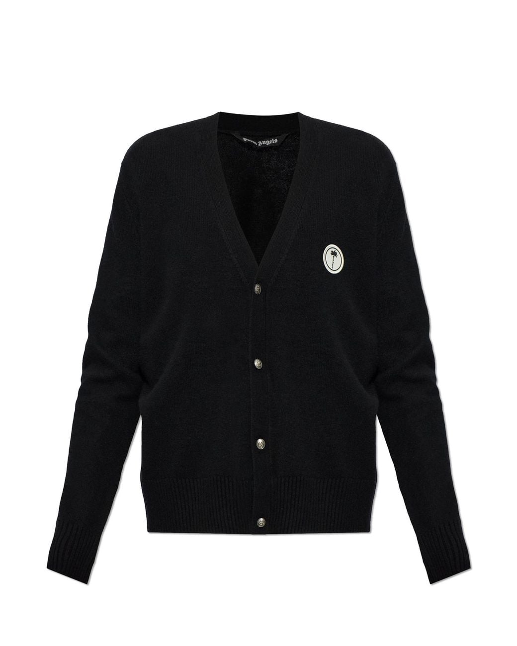 Palm Angels Black Wool Cardigan With Sewn-On Logo for men