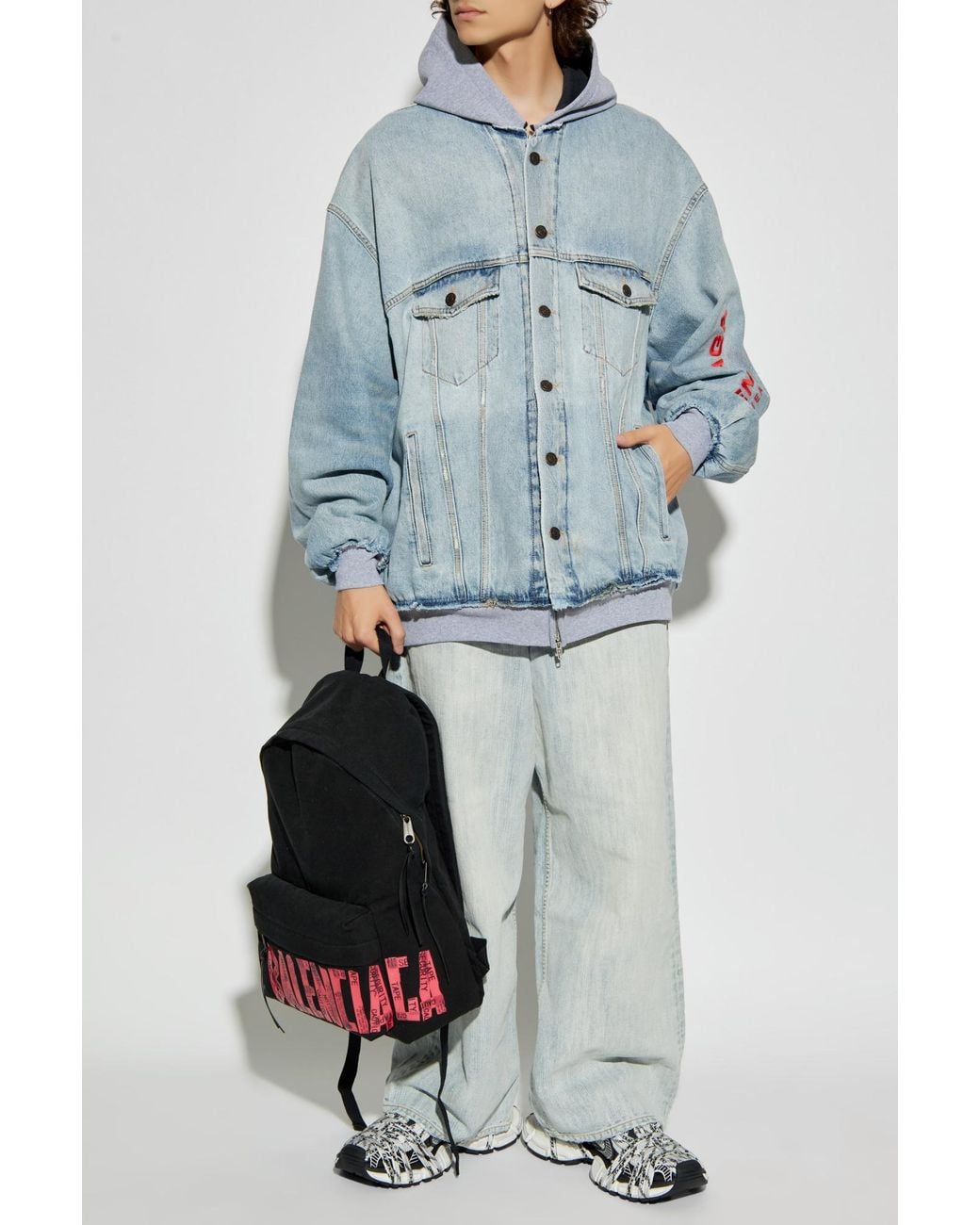 Balenciaga Blue Denim Jacket With Hood for men