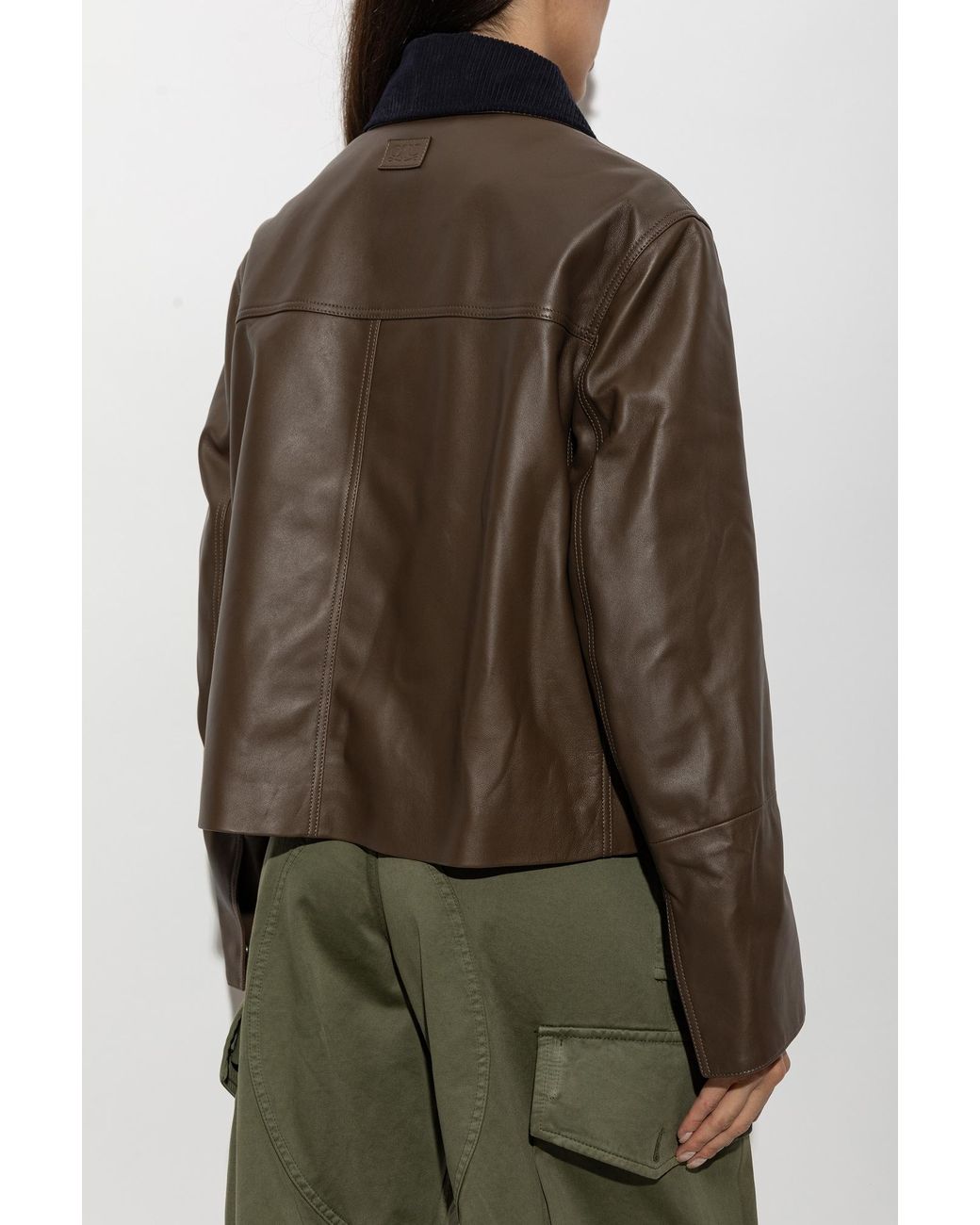 Loewe Brown Leather Jacket With Corduroy Collar