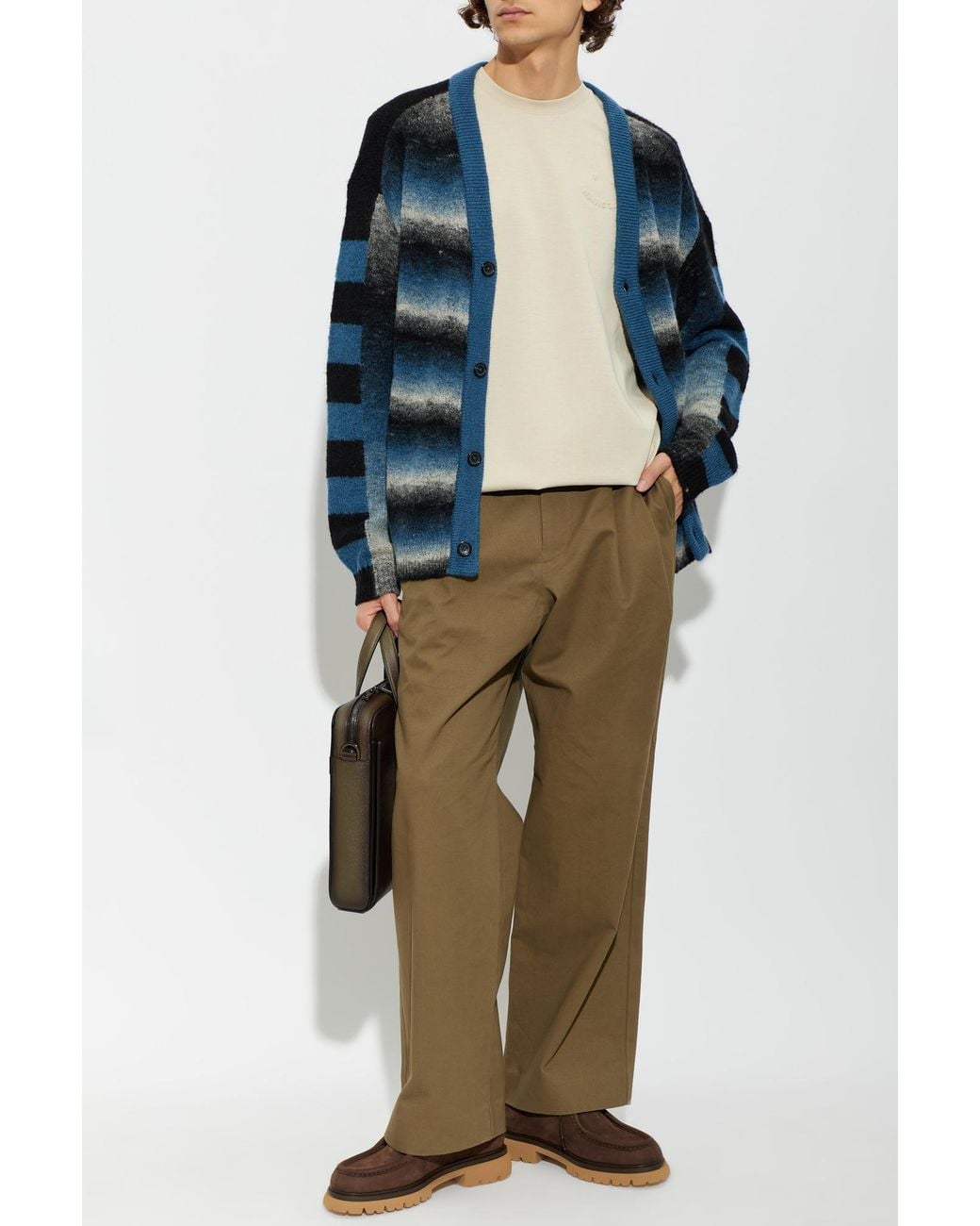 Paul Smith Blue Wool Striped Cardigan for men