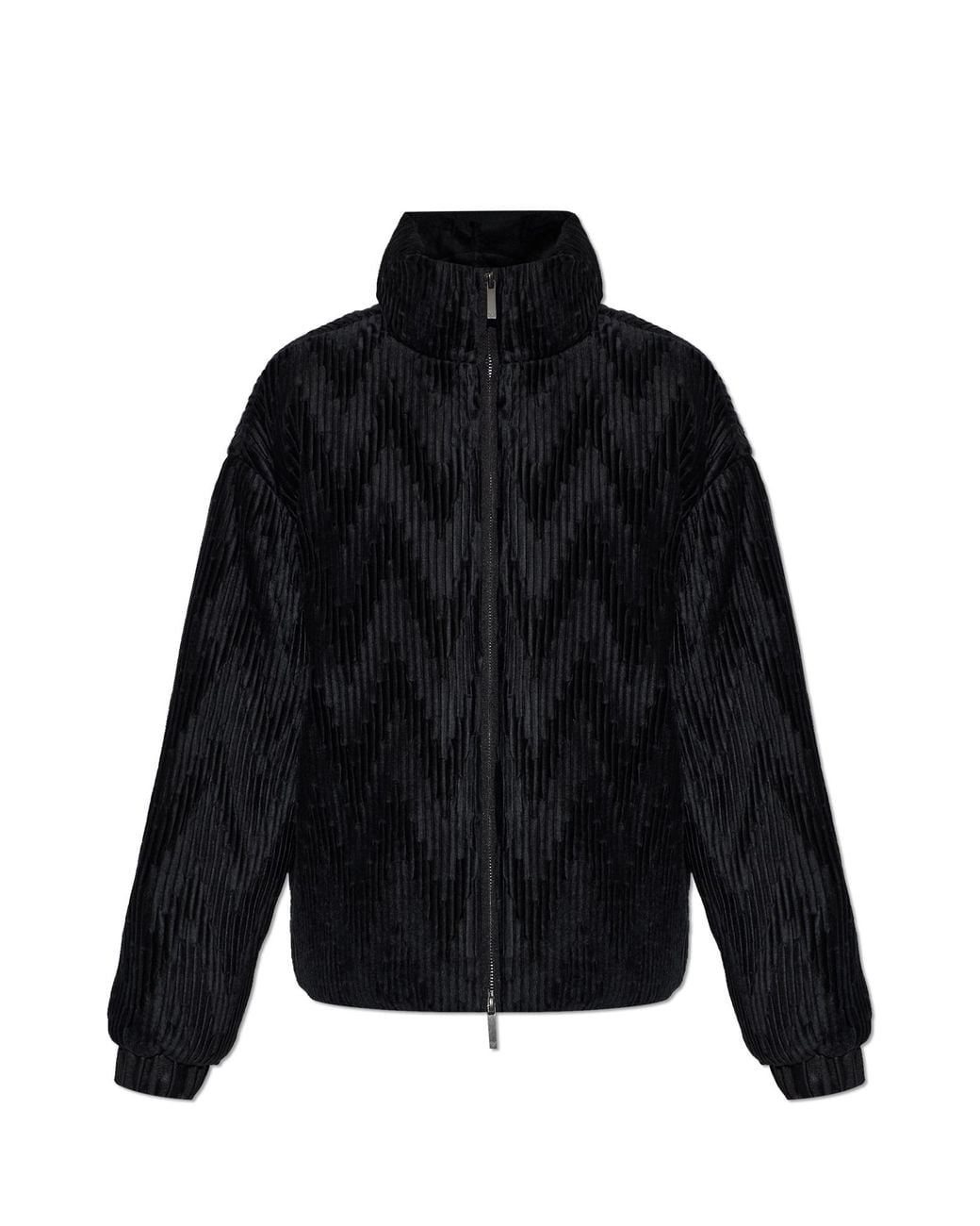 Emporio Armani Black Down Jacket With A Velvet Finish