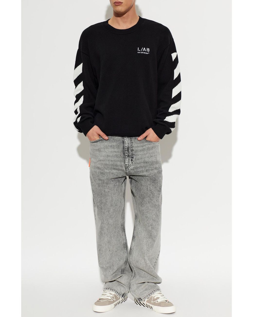 LAB C.O. OFF WHITE Black Embroidered Logo Sweater for men