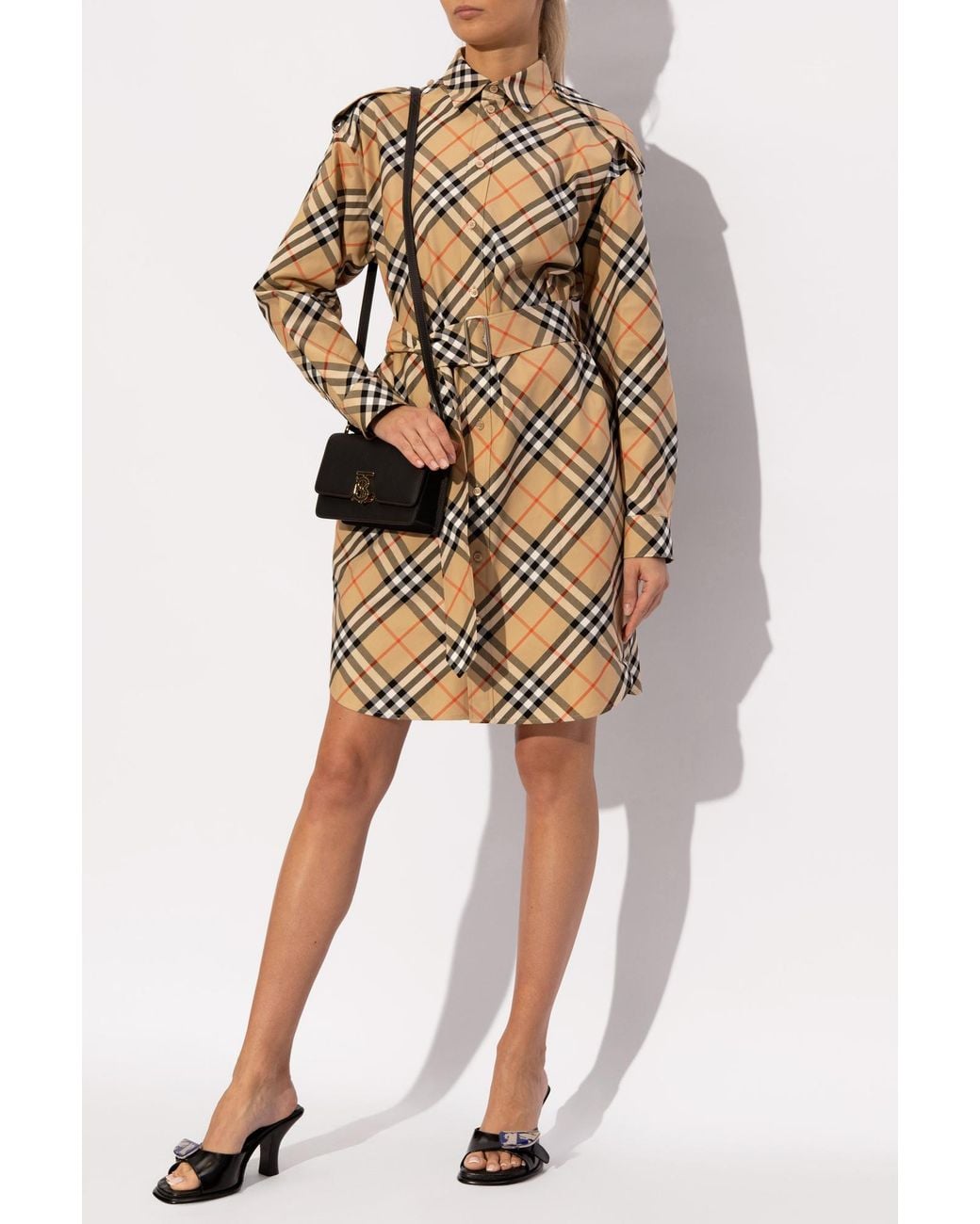 Burberry Checkered Pattern Dress in Natural | Lyst