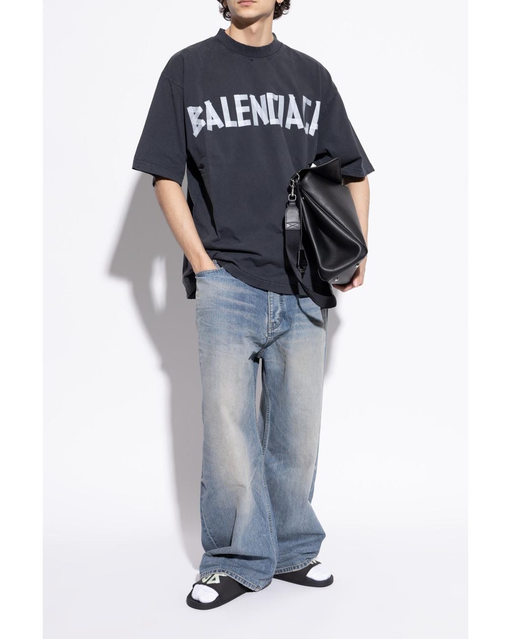 Balenciaga Blue Slides With Logo for men