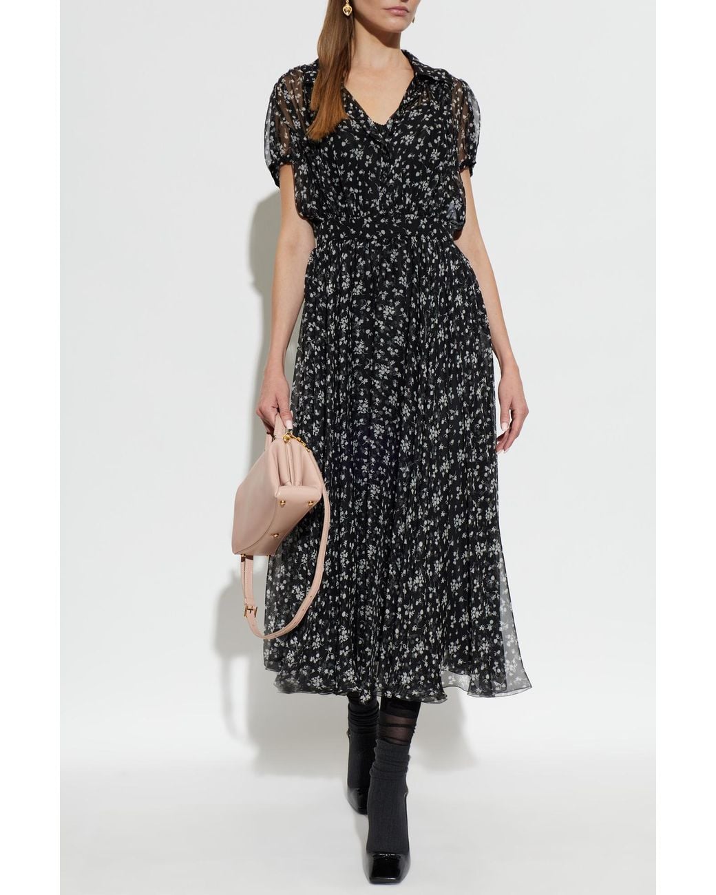 Dolce & Gabbana Black Silk Dress With Floral Motif