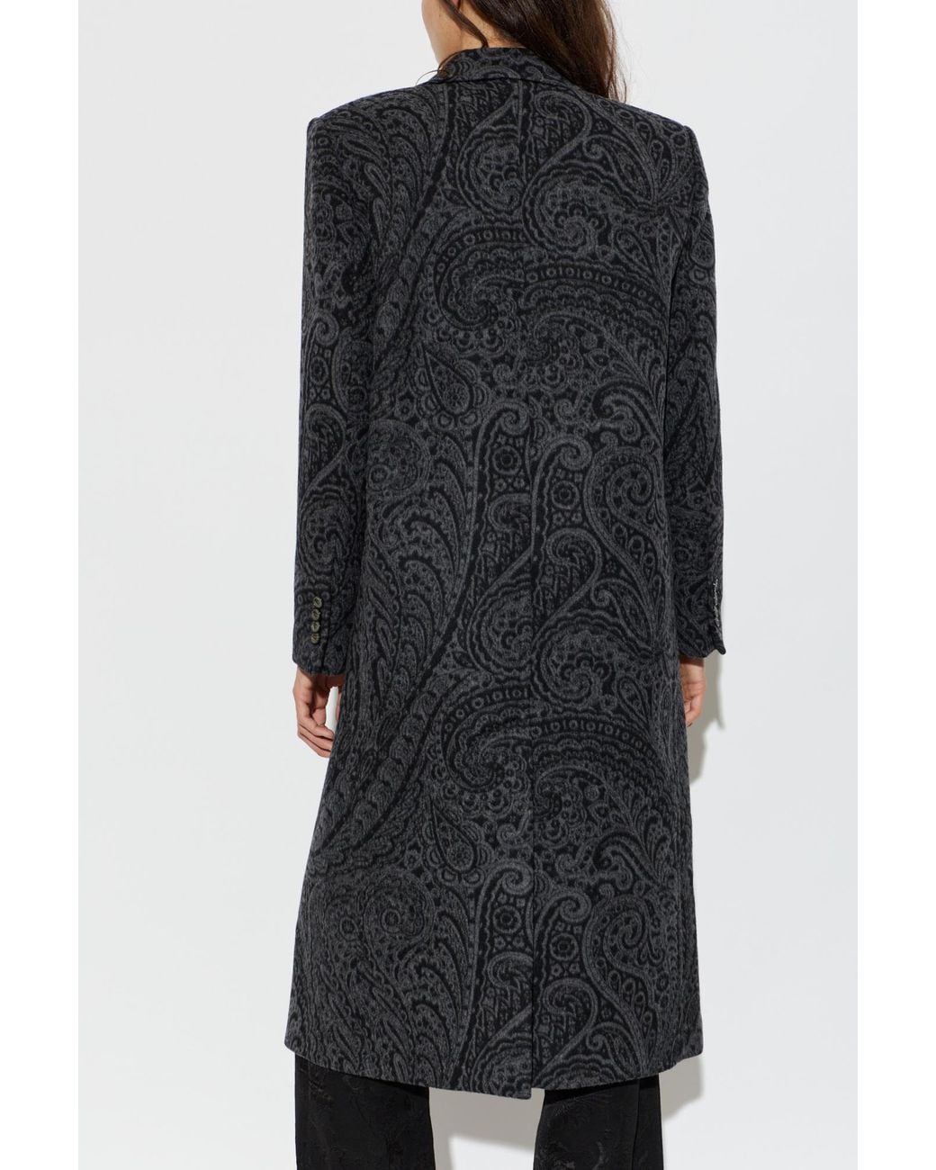 Etro Black Double-Breasted Wool Coat