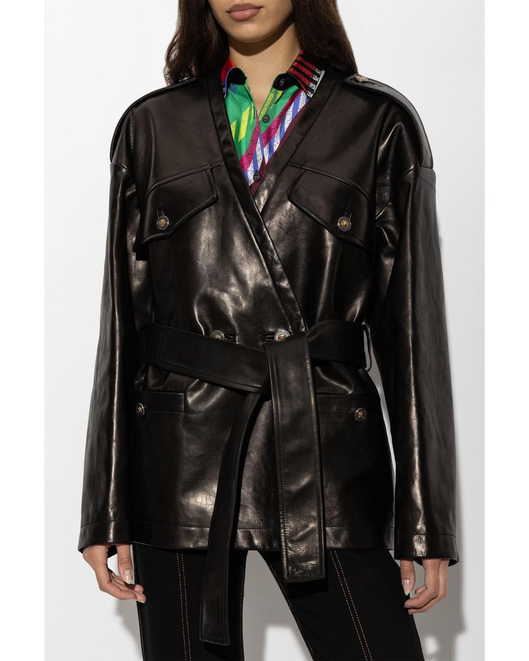 Versace Black Leather Jacket With Pockets