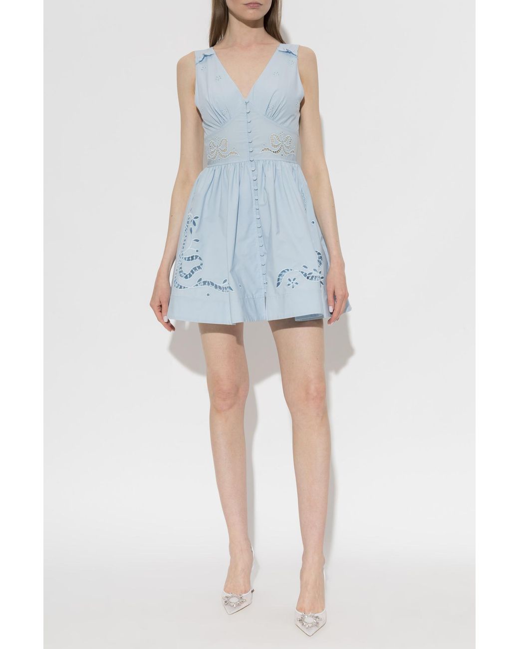 Self-Portrait Blue Short Dress With Openwork Pattern